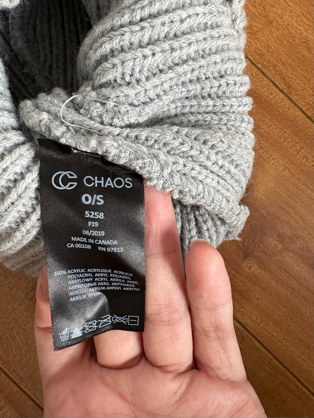 CHAOS Light Gray Ribbed Knit Beanie - Picture 2 of 2